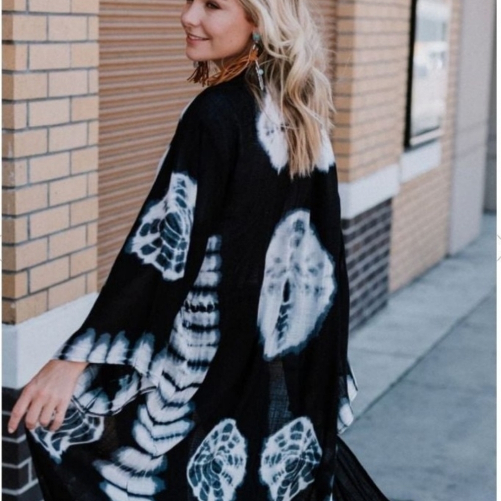 Bohemian Komono Duster Kaftan Beach Tie Dye black and white
